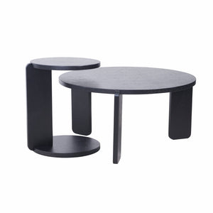 English Elm 32.68 Inch Black Oak Veneer Nesting Round Coffee Table Set for Modern Living Rooms W2899P435699