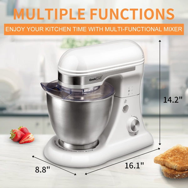 English Elm Geek Chef Tilt-head Stand Mixer Copper Motor Planetary Action 4.8qt Stainless Bowl White W1002P416197