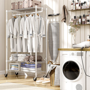 English Elm Heavy Duty Rolling Garment Rack Three Tier Wire Shelving with Hooks for Closet W5386P503916