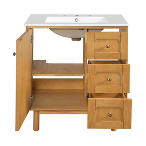 English Elm 30 Inch Bathroom Vanity with Ceramic Sink, Grey Farmhouse Cabinet w/3 Soft-Close Drawers & Storage N710P333972P