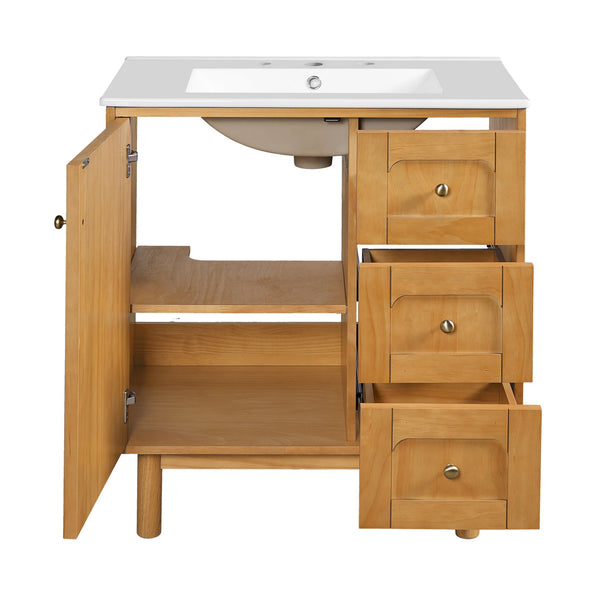 English Elm 30 Inch Bathroom Vanity with Ceramic Sink, Grey Farmhouse Cabinet w/3 Soft-Close Drawers & Storage N710P333972P