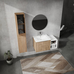 English Elm 36" Wall-Mounted Bathroom Vanity Set With Sink, Side Cabinets, Soft Close Doors & Ample Storage W999S00225