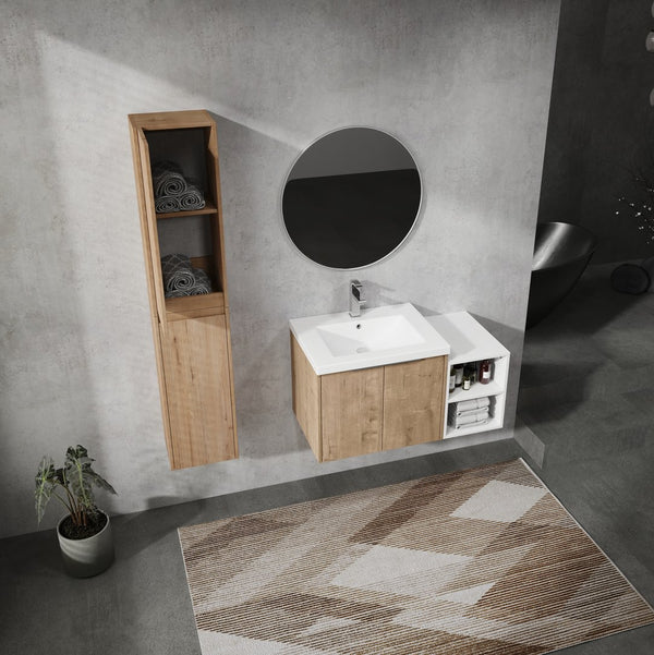 English Elm 36" Wall-Mounted Bathroom Vanity Set With Sink, Side Cabinets, Soft Close Doors & Ample Storage W999S00225