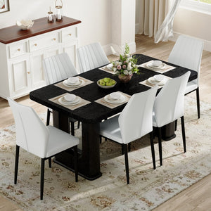 English Elm Table And Chair Set - 64.5" Stylish Black Wood Dining Table With 6 Ergonomic Black & White Chairs W1151S04307-GIGA
