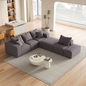 English Elm Modern Upholstered Modular Sectional Sofa Set 132" L-Shaped No-Assembly Chenille Comfort Hub with 6 Pillows Grey W834S00499