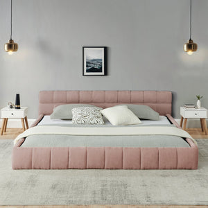 English Elm California King Upholstered Bed Frame In Soft Pink Chenille - No Box Spring Needed, Modern Design! W487P311319