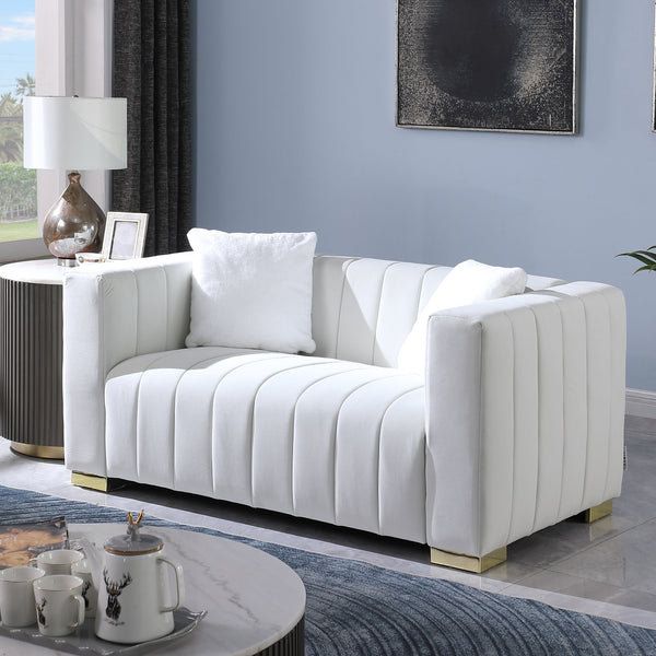 English Elm A Modern Chesterfield Loveseater - Elegant White Velvet Channel Sofa With Luxurious Comfort & Style W1099S00107