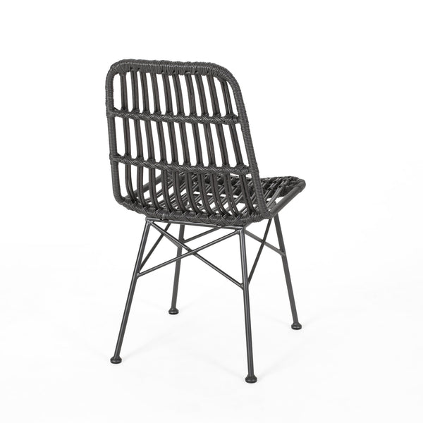 English Elm Christopher Knight Home® - SAWTELLE Grey Rattan Dining Chair with Metal Frame — Sleek, Natural Accent Seating for Modern Homes SEAT65487.00GRY