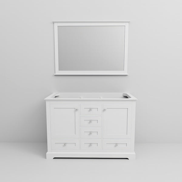 English Elm White 48-in Double Bath Vanity with 46-in Mirror, Fully Assembled Wood Cabinet, 2 Doors 6 Drawers Storage B2731S00482
