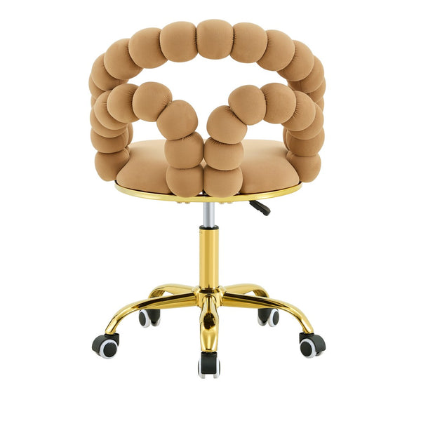 English Elm Velvet Bubble Back Swivel Vanity Chair with Gold Base for Bedroom Makeup Room W3875P446135