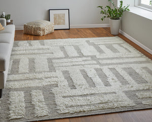 Feizy Rugs Ashby Hand-woven Wool Geometric Rug – Timeless Transitional Style In Subtle Neutrals For Any Room Gray,Ivory Wool Ash8909fivygryc50