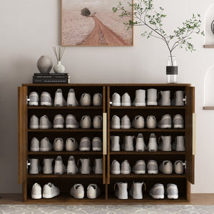 English Elm Shoe Cabinet with Four Doors Adjustable Shelves Entryway Organizer Modern Storage Unit W1321S00041
