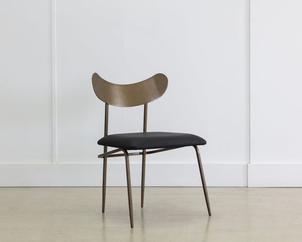 Sunpan Gibbons Dining Chair - Unique Mid-Century Modern Design with Handcrafted Leather and Iron Frame Antique Brass / Charcoal Black Leather