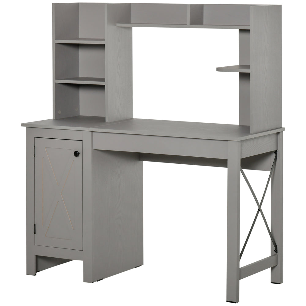 English Elm Homcom Farmhouse Computer Desk With Hutch & Storage - Rustic Home Office Solution In Light Grey W2225P217269