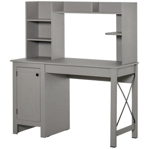 English Elm Homcom Farmhouse Computer Desk With Hutch & Storage - Rustic Home Office Solution In Light Grey W2225P217269