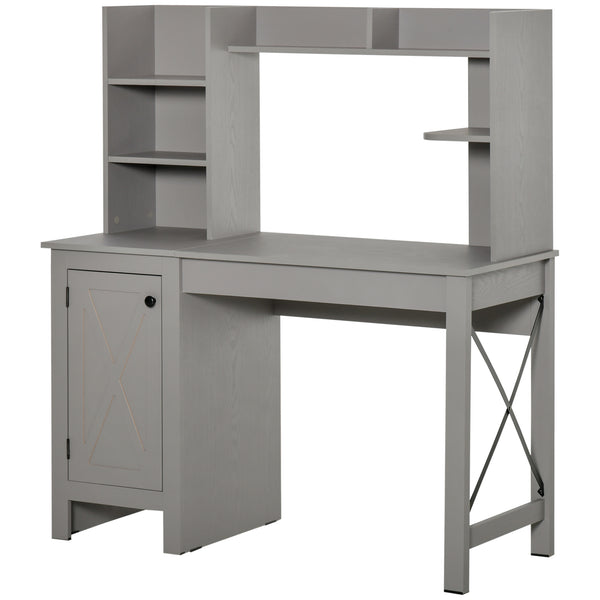 English Elm Homcom Farmhouse Computer Desk With Hutch & Storage - Rustic Home Office Solution In Light Grey W2225P217269