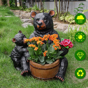 English Elm Outdoor Resin Bear and Cub Planter Sculpture Lifelike Garden Lawn Statue Decor W5398P455471