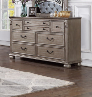 English Elm Antique Silver Wooden Dresser and Mirror Set, 59" Dresser with 37" Mirror, Pine Blend Craftsmanship B011S01975