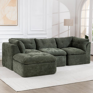 English Elm Modern Chenille Cloud Sectional with Ottoman Deep Sink Modular L Shaped Living Room Sofa Blackish Green W2379S00002