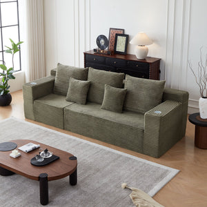 English Elm Deep Seat Corduroy Modular Cloud Couch - Cozy Green Comfort With Cup Holders & No Assembly Needed! W848S00061