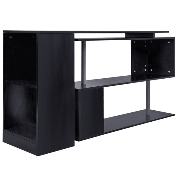 English Elm Modern L-shaped Corner Desk with Convertible Layout and Built-in Tiered Bookshelf T3971P408560