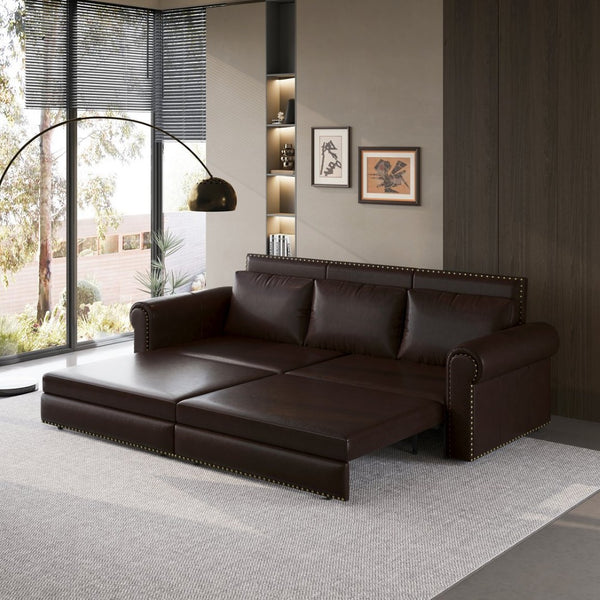 English Elm Chesterfield Velvet King Sleeper Sofa with Nailhead Trim and Rolled Arms for Living Room Dark Brown W1885S00360