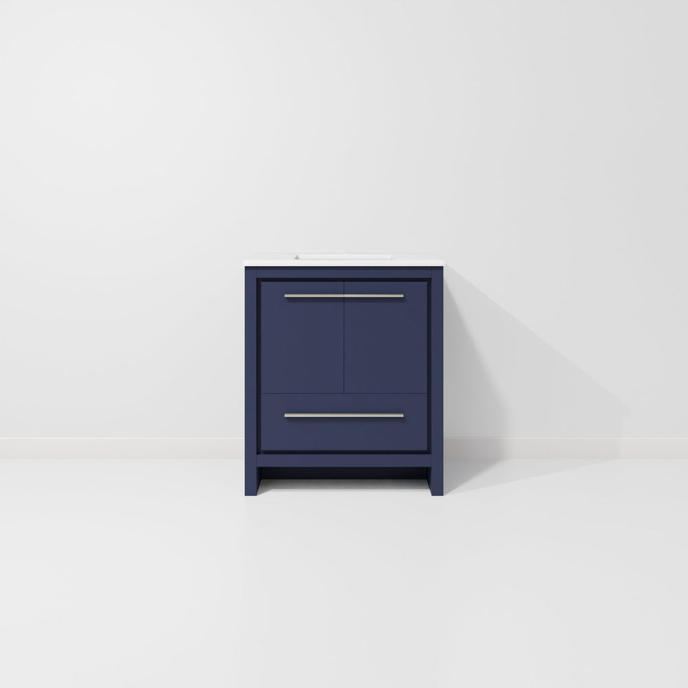 English Elm Navy Blue Bath Vanity With Cultured Marble Top - Stylish 30" W X 20" D, Soft-Close, Storage Solution B2731P259299