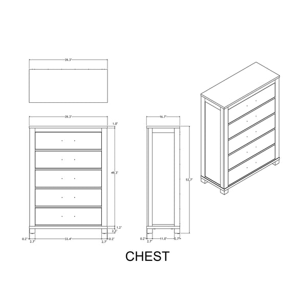 English Elm Augusta Solid Wood Chest with Dark Brown Top, Spacious Drawers and Silver Bar Handles, Stylish beige brown 43.11 L x 20.67 W x 57.28 H B201P390563