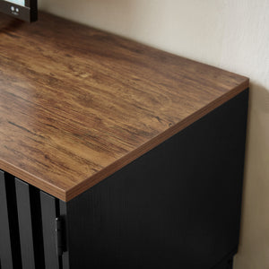 English Elm 63 Vintage Bevel TV Stand 63-inch Media Console with Drawers and Open Shelves, Rustic Artful Design Black+Brown W578P193305