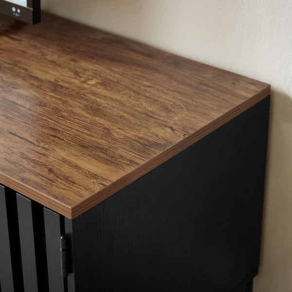 English Elm 63 Vintage Bevel TV Stand 63-inch Media Console with Drawers and Open Shelves, Rustic Artful Design Black+Brown W578P193305