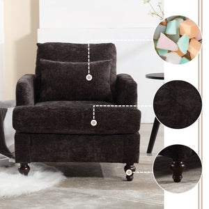 English Elm Wood Frame Armchair Tufted Black Chenille Mid-Century Accent Chair with Studs, Solid Wood Comfort W395P151910