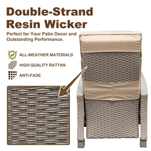 English Elm Outdoor Recliner Chair with Hand‑Woven Resin Wicker, Built‑In Flip Table, Thick Cushions, 150° Recline Beige W1859P196426