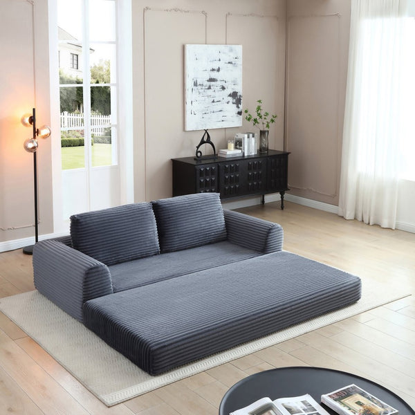 English Elm 2-in-1 Corduroy Futon Sofa Sleeper Modular Floor Couch for Studio and Guest Living Spaces Grey W1117S00377