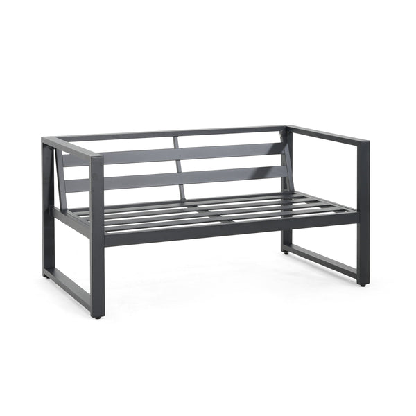 English Elm Christopher Knight Home® - NAVAN Aluminum 4-Piece Chat Set with Beige Olefin Cushions, Black Finish, Comfortable Outdoor Seating N775P243378B