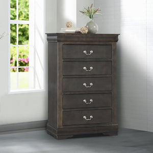 English Elm Dark Grey Five-Drawer Chest with Smooth Metal Pulls, Solid Pine Build, Contemporary Storage Solution B062P209040