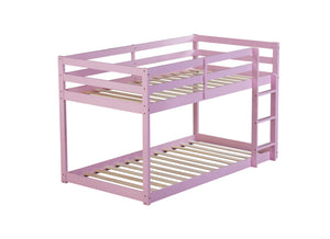 English Elm Solid Twin over Twin Floor Bunk Bed Pink – Solid Rubberwood Low-Height Platform with Ladder, Sturdy Slats, 200lb Capacity and Versatile Under-Bed Space for Kids Rooms (46.6"H x 77.3"L) W504P208048
