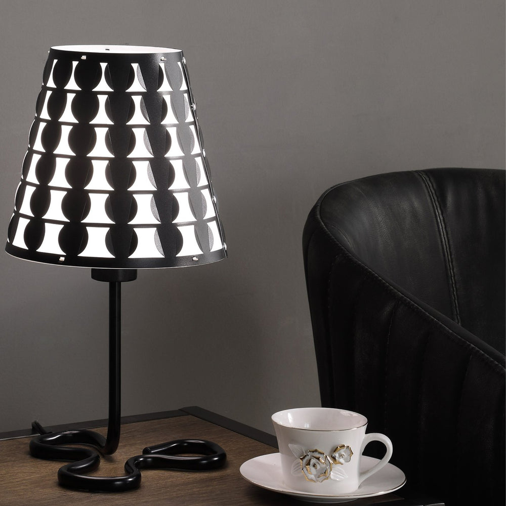 English Elm 16" Traci Black Metal Table Lamp with Geometric Clover Base & Modern Empire Shade, Cord Switch, 100W B072116171