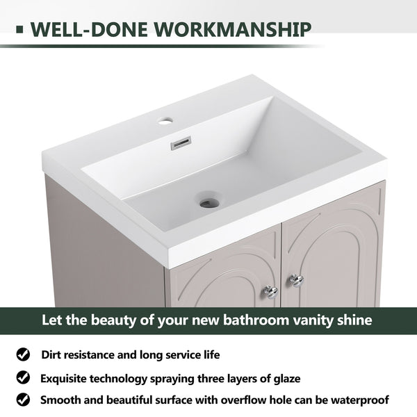 English Elm 24" Freestanding Bathroom Vanity with White Resin Sink, Soft-Close Doors, Adjustable Shelf, Durable Plywood Finish khaki W999S00334