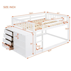 English Elm Full Over Bunk Bed with Four Drawers Three Shelves Pine and Mdf Kids Frame White LT000267AAK-1