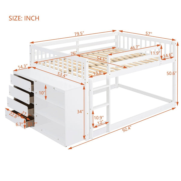 English Elm Full Over Bunk Bed with Four Drawers Three Shelves Pine and Mdf Kids Frame White LT000267AAK-1
