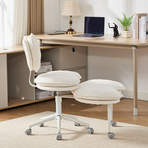 English Elm Artificial Rabbit Hair Cross Legged Desk Chair with Lumbar Support and Swivel Footrest W1143P402918