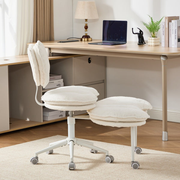 English Elm Artificial Rabbit Hair Cross Legged Desk Chair with Lumbar Support and Swivel Footrest W1143P402918