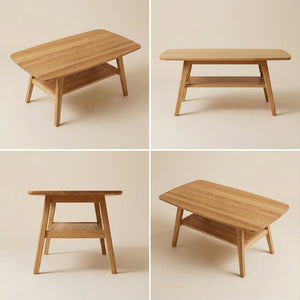 English Elm Mid Century Modern Solid Oak Two Tier Coffee Table with Open Shelf for Living Room Wood W3204P469106