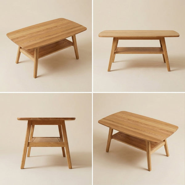 English Elm Mid Century Modern Solid Oak Two Tier Coffee Table with Open Shelf for Living Room Wood W3204P469106