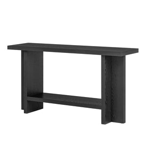 English Elm U_Style 60'' Minimalist Console Table With Ash Veneer, T-Shaped Legs & Spacious Display Shelves N711P241289B-GIGA