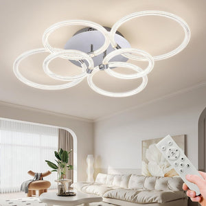 English Elm Modern Acrylic Six Ring Flush Mount Led Fixture with Dimmable Remote for Any Room T3177P283988