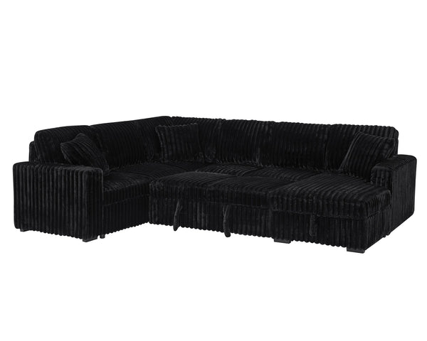 English Elm 122 Plush U-Shape Sectional Sofa Bed with USB Ports, Hidden Storage Chaise & Spacious Armrest Comfort Black W1417S00135