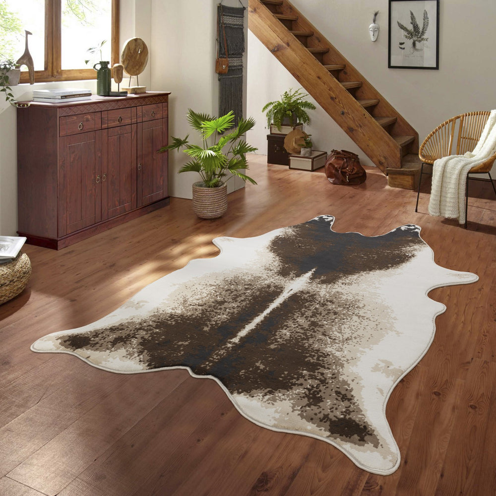 English Elm Hide Brown & Ivory 5 Ft. X 7 Ft. Area Rug - Soft, Durable, Stain-Resistant For High-Traffic Spaces B186P316845