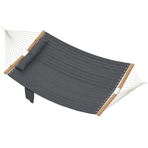 English Elm Double Quilted Beechwood Spreader Bar Hammock for Patio Balcony Backyard Lounging Gray,Natural Wood T3971P474594