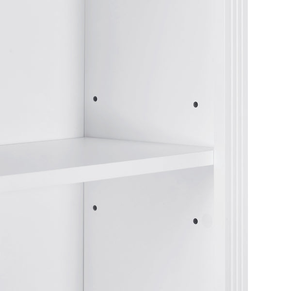 English Elm White Bathroom Storage Cabinet with Zinc Knob Doors, 4 Drawers, 6 Open Shelves & Adjustable Tiers for Organized Space (63"x10.8"x78.7") N725S252486K
